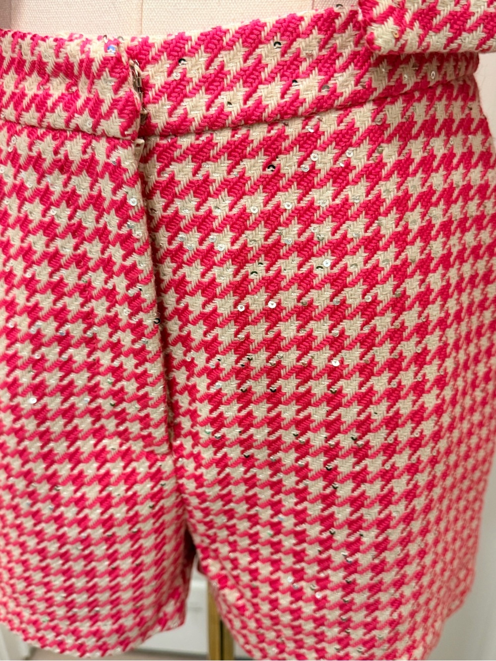 Rivir 2pc Pink/White Houndstooth Tweed Crop Blazer and Short Set - Picture 9 of 15